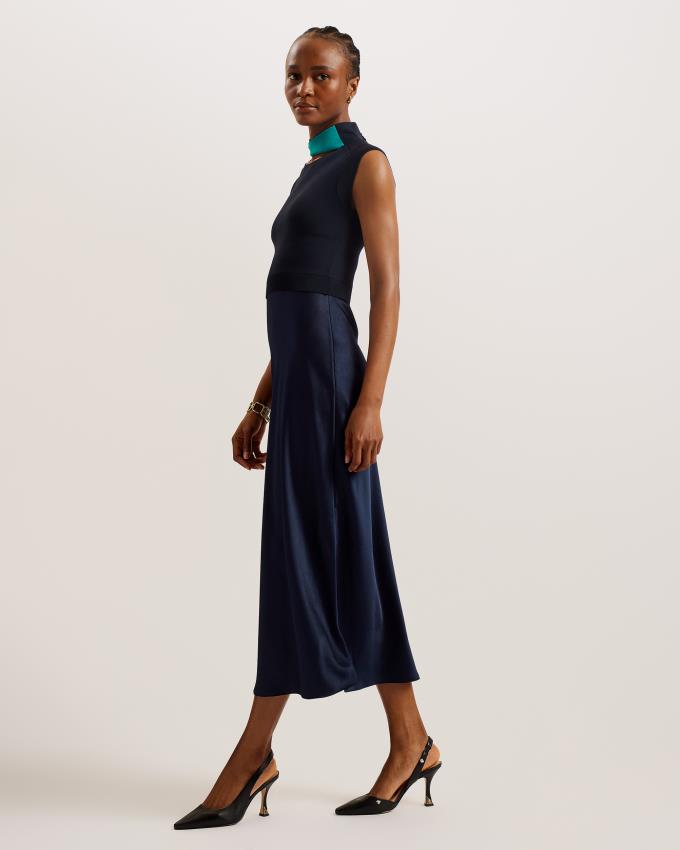 Peignoir Ted Baker Twist Neck Midi With Satin Bleu Marine Femme | KIK-39661134